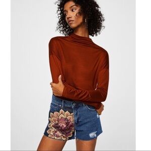 Mango Denim Embroidered Shorts